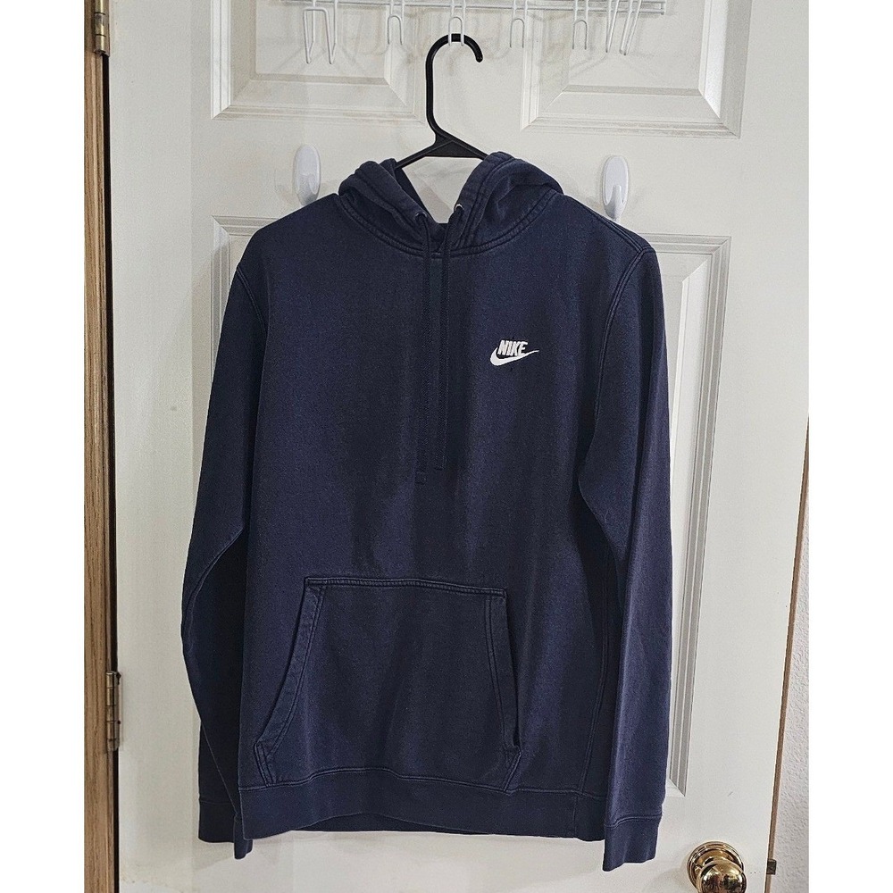Nike Sportswear Club Fleece Hoodie Navy Blue‎ Embroidered Logo Pullover Mens M